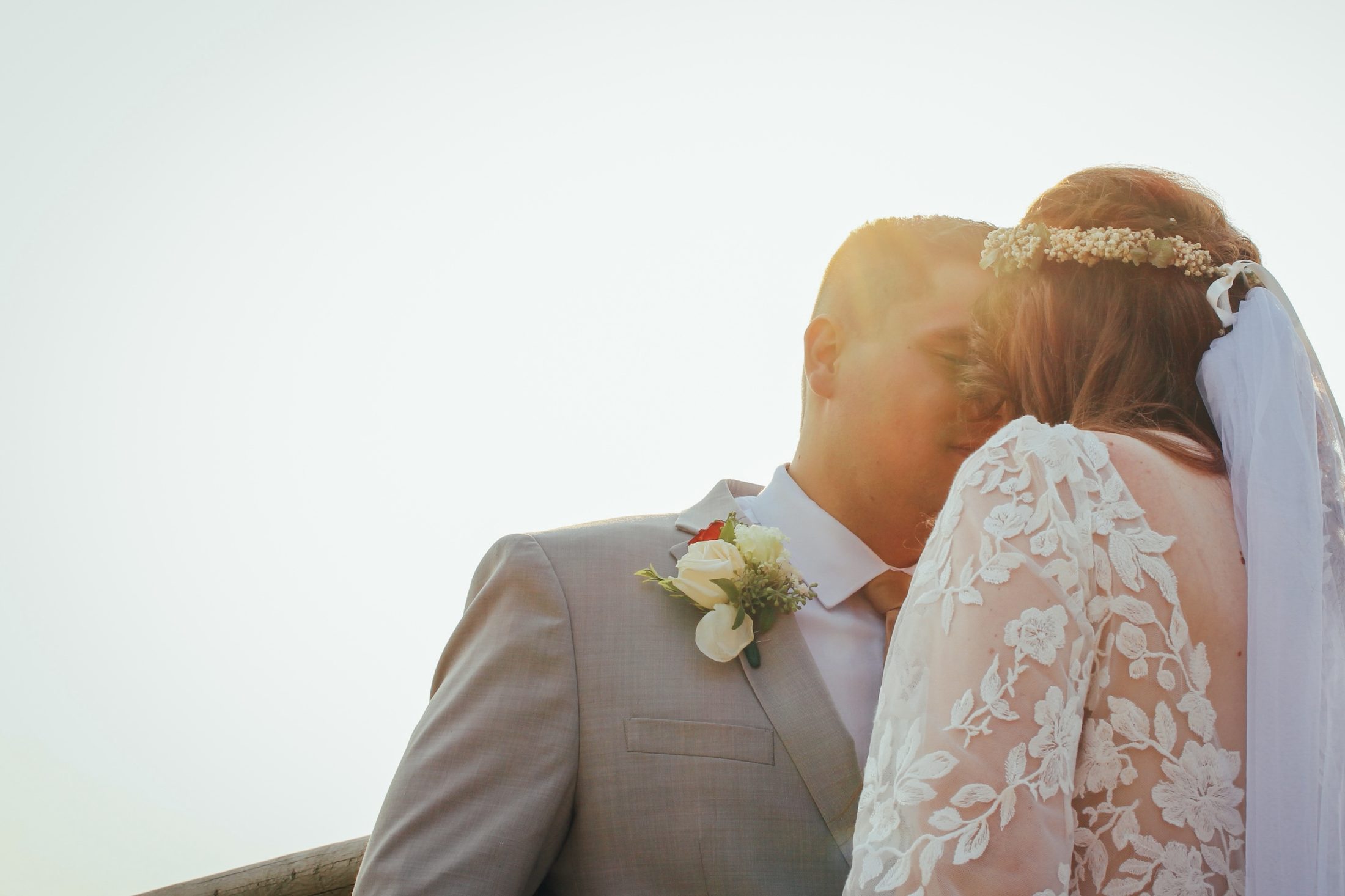 Bride and groom at golden hour
